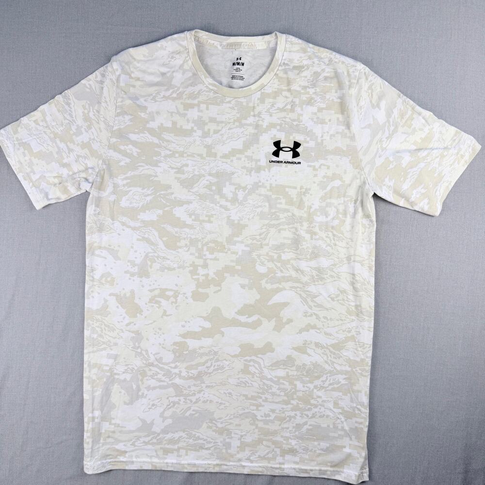 Under Armour HeatGear T Shirt Mens Medium White Camo Loose Short Sleeve Logo Tee